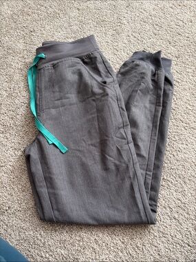 Figs Gray Jogger Pants Technical Collection with Teal Drawstring